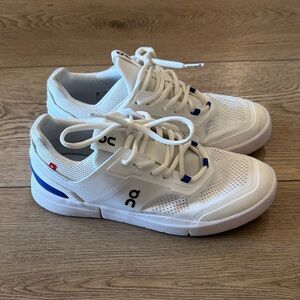 On Running The Roger Sneakers in White with Blue Accents